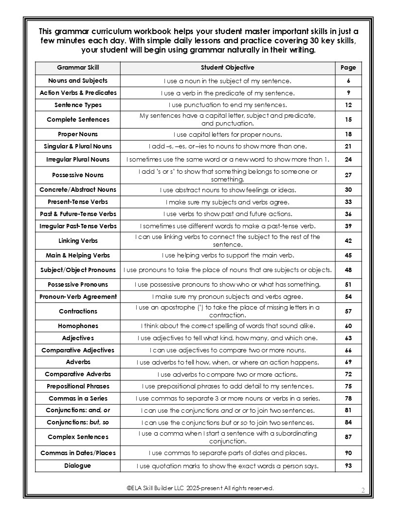 Grade 1 Homeschool Grammar Curriculum Workbook 2 Grade Homeschool Grammar Curriculum Pacing Guide