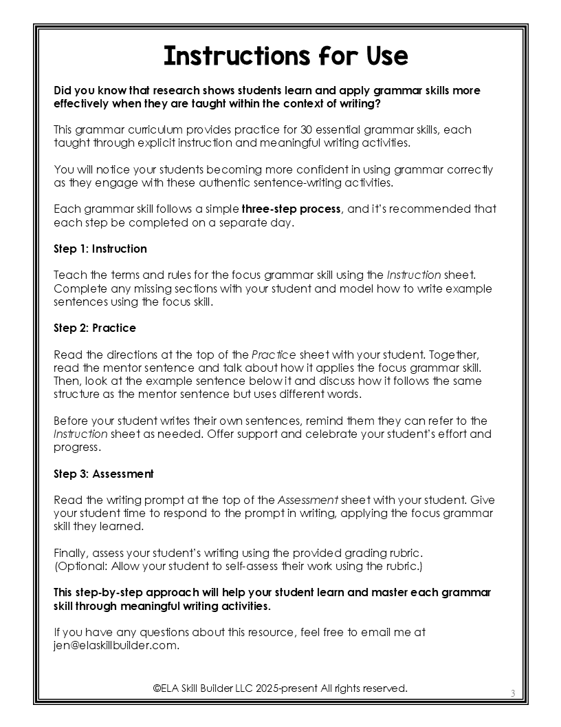 Grade 2 Homeschool Grammar Curriculum Workbook 3 Grade 2 Homeschool Grammar Curriculum Workbook - Image 3