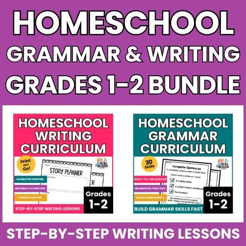 Homeschool Writing and Grammar Curriculum Bundle for Grades 1-2 1 homeschool writing and grammar curriculum for 1st and 2nd grade